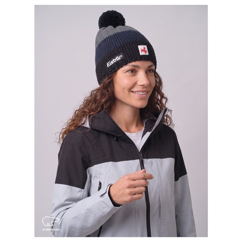 Czapka narciarska Eisbar Star Pompon MÜ SA Black Cobalt Grey 2027