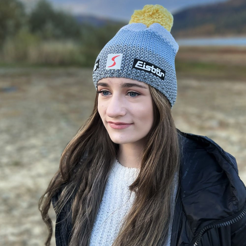 Czapka narciarska Eisbar Star Pompon MU SP Grey Steel Blue Banana - OUTLET
