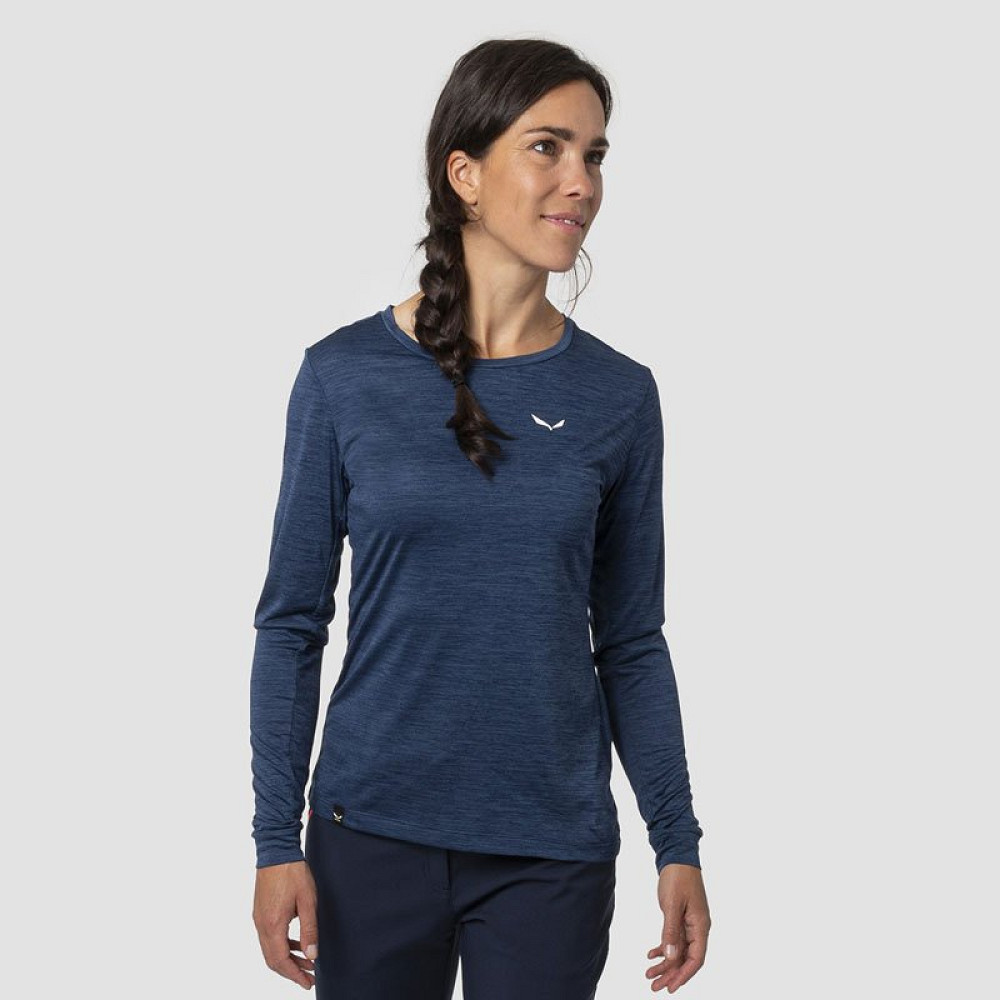 Koszulka techniczna damska Salewa Puez Melange Dry Long Tee Navy Blazer Melange - OUTLET