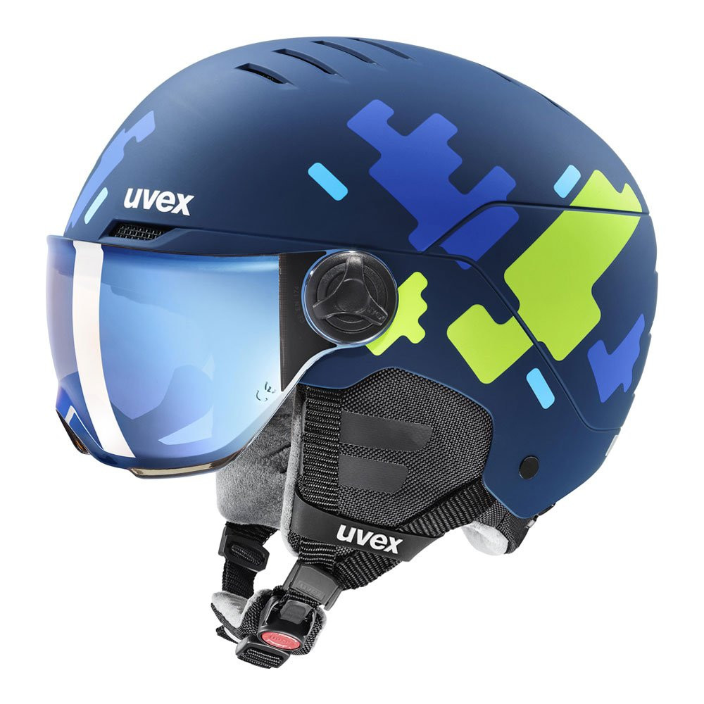 Kask narciarski dziecięcy Uvex Rocket Jr Visor Blue Puzzle Matt / Mirror Blue S2 2027