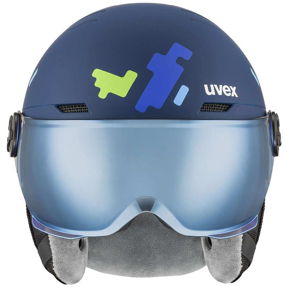 Kask narciarski dziecięcy Uvex Rocket Jr Visor Blue Puzzle Matt / Mirror Blue S2 2027