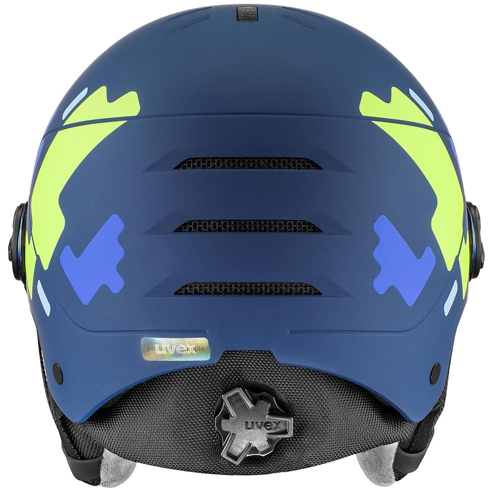 Kask narciarski dziecięcy Uvex Rocket Jr Visor Blue Puzzle Matt / Mirror Blue S2 2027
