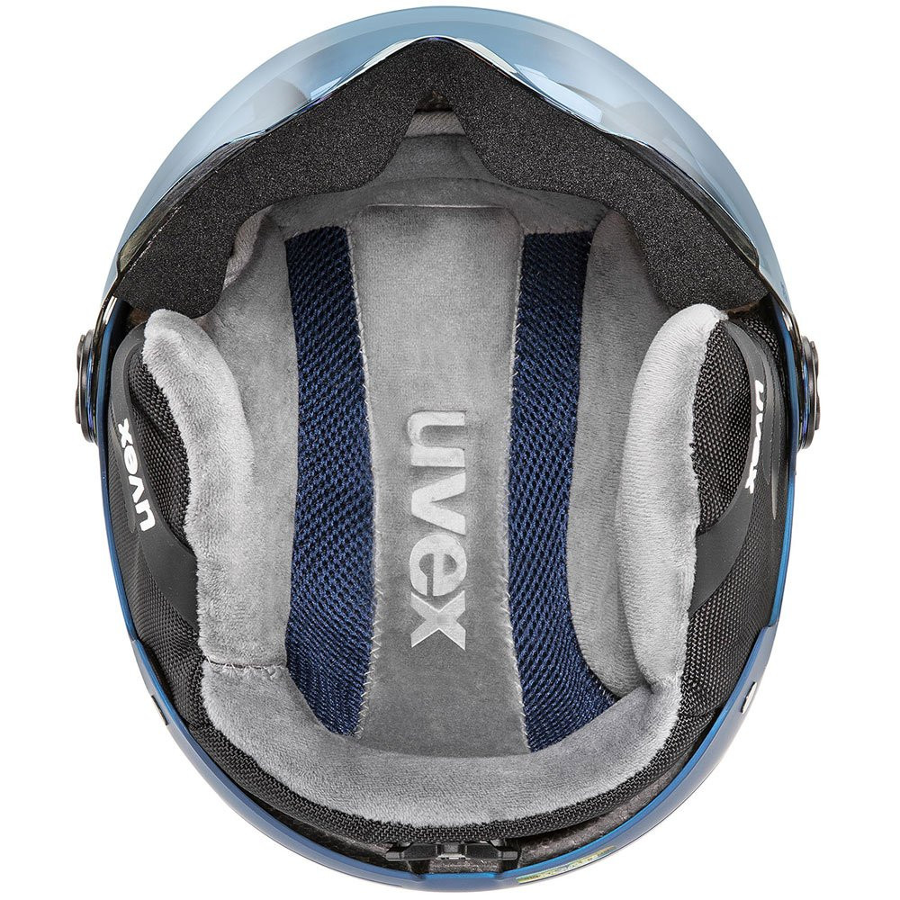 Kask narciarski dziecięcy Uvex Rocket Jr Visor Blue Puzzle Matt / Mirror Blue S2 2027