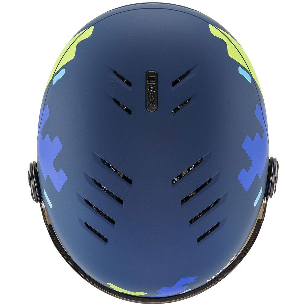 Kask narciarski dziecięcy Uvex Rocket Jr Visor Blue Puzzle Matt / Mirror Blue S2 2027