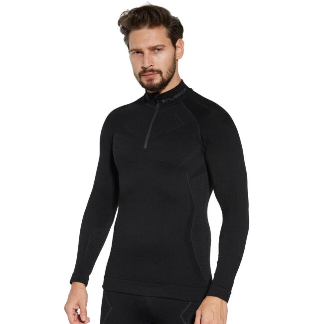 Bluza męska termoaktywna termiczna Brubeck Extreme Merino Zip Black 2025