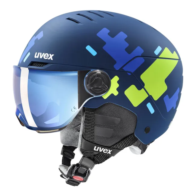 Kask narciarski dziecięcy Uvex Rocket Jr Visor Blue Puzzle S2 2026