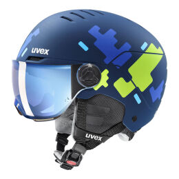 Kask narciarski dziecięcy Uvex Rocket Jr Visor Blue Puzzle S2 2024